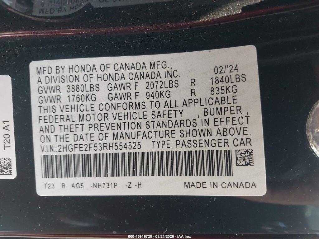 2HGFE2F53RH554525 2024 HONDA CIVIC photo no. 9