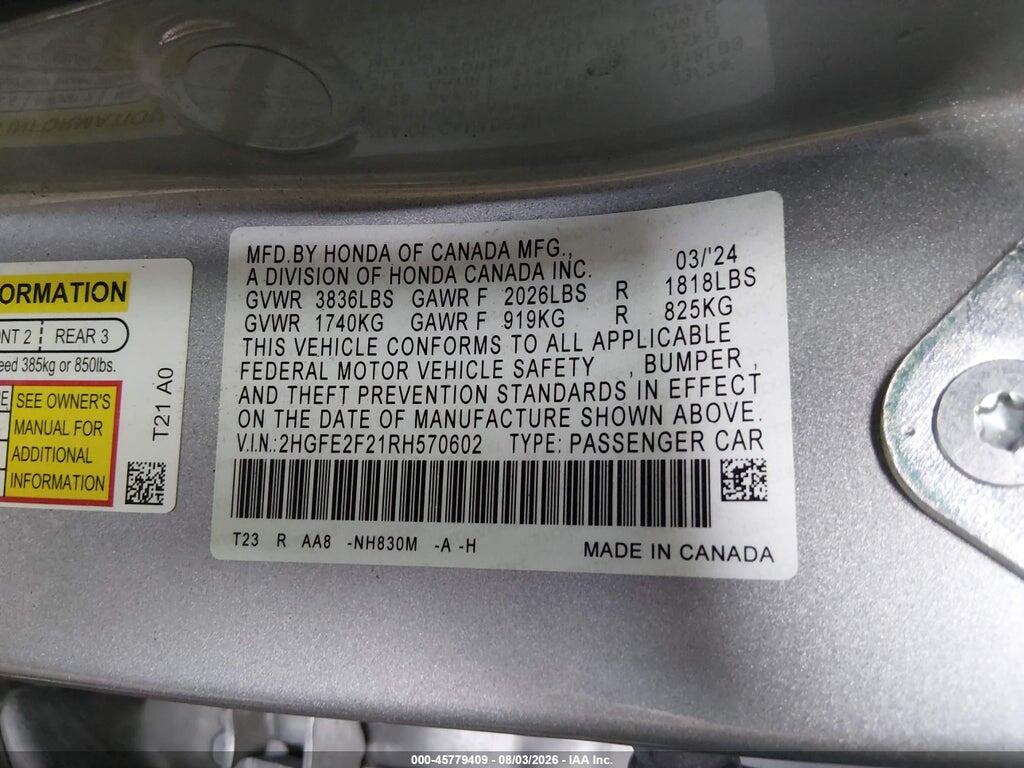 2HGFE2F21RH570602 2024 HONDA CIVIC photo no. 9