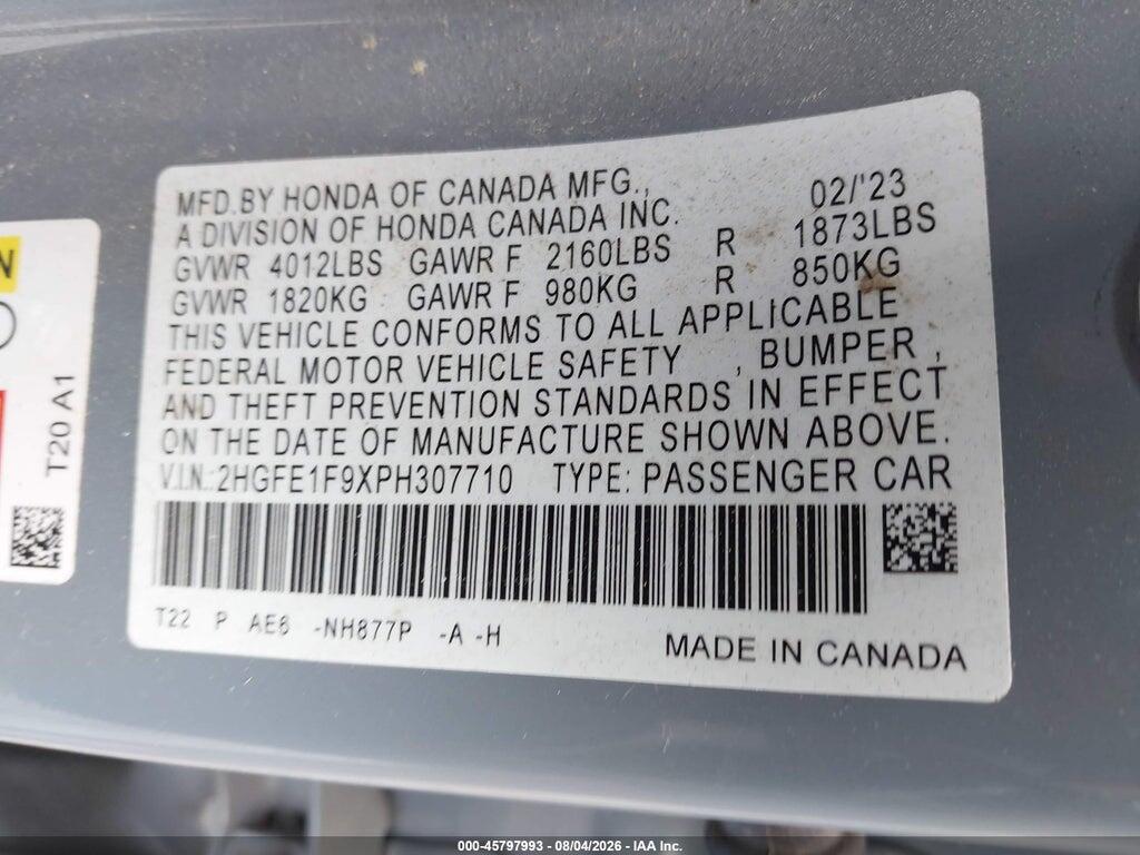 2HGFE1F9XPH307710 2023 HONDA CIVIC photo no. 9