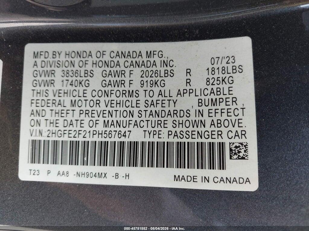 2HGFE2F21PH567647 2023 HONDA CIVIC photo no. 9