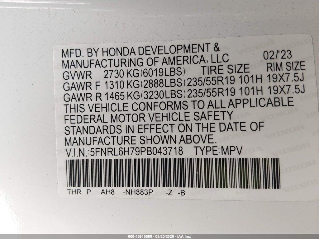 5FNRL6H79PB043718 2023 HONDA ODYSSEY photo no. 9
