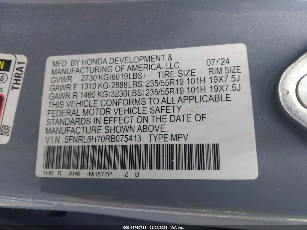 5FNRL6H70RB075413 2024 HONDA ODYSSEY photo no. 9