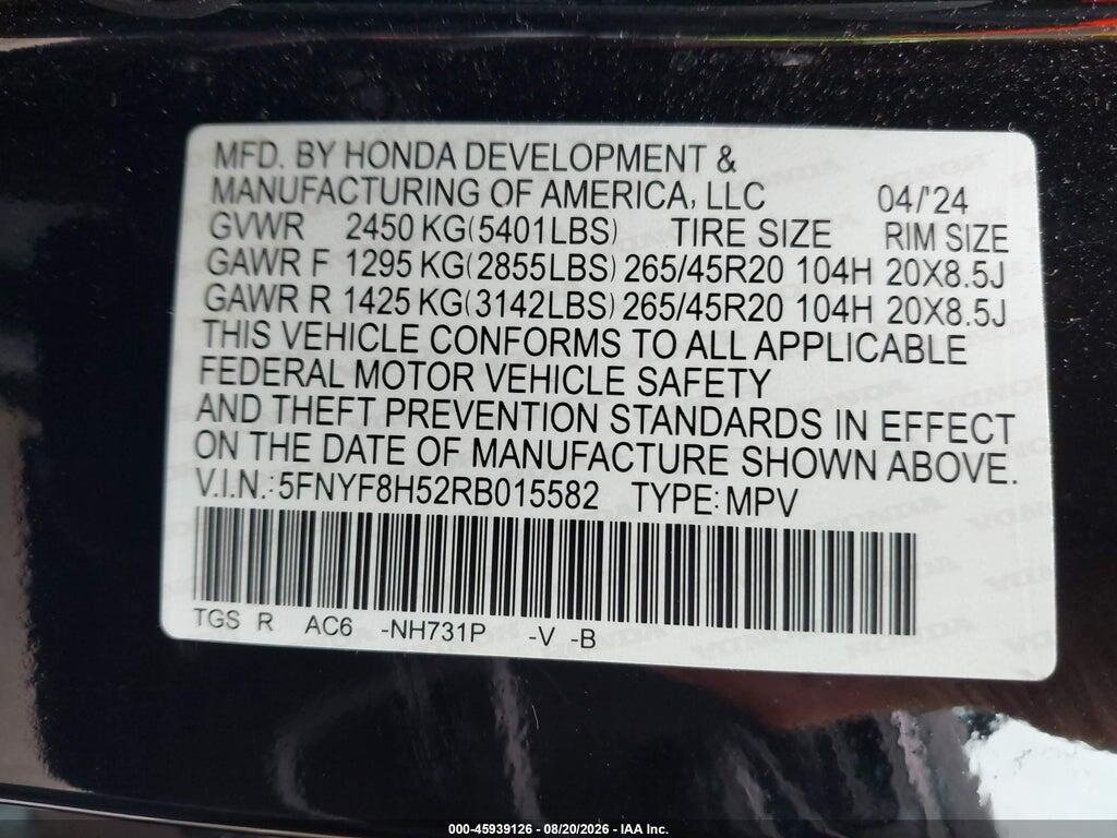 5FNYF8H52RB015582 2024 HONDA PASSPORT photo no. 9