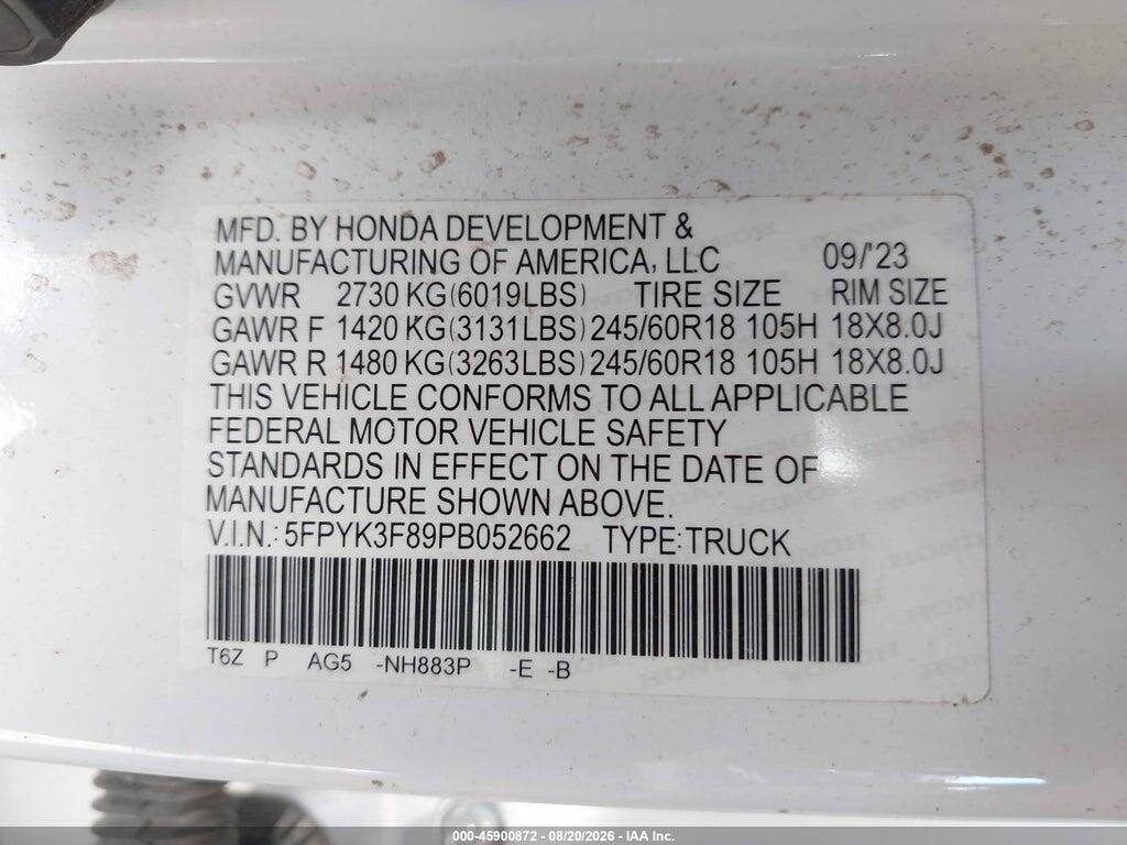5FPYK3F89PB052662 2023 HONDA RIDGELINE photo no. 9