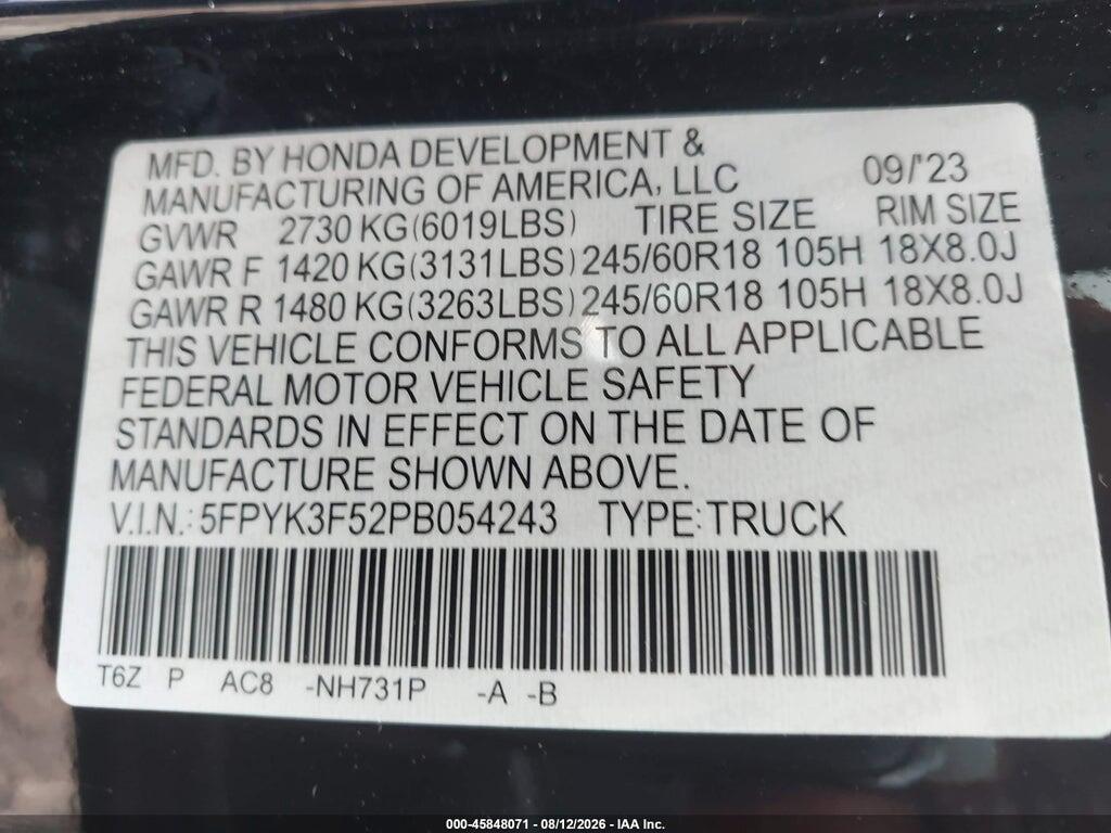 5FPYK3F52PB054243 2023 HONDA RIDGELINE photo no. 9