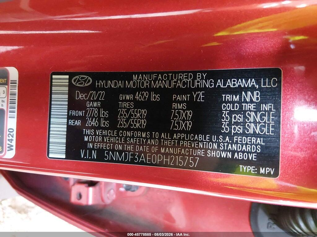 5NMJF3AE0PH215757 2023 HYUNDAI TUCSON photo no. 9