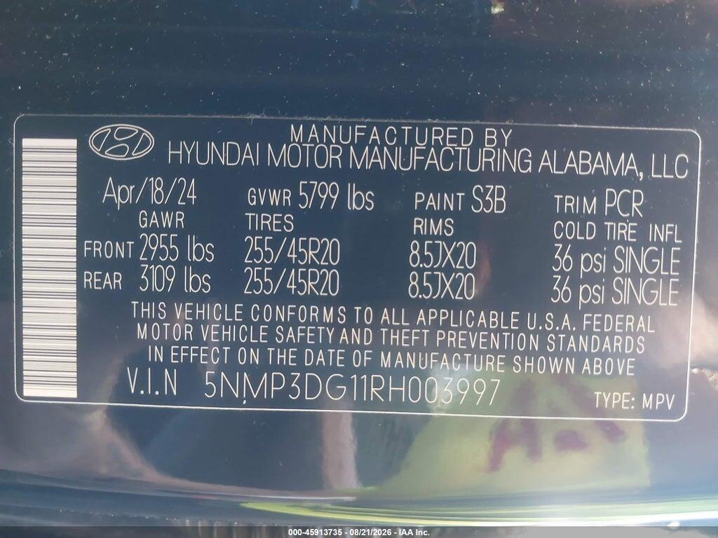 5NMP3DG11RH003997 2024 HYUNDAI SANTA FE HYBRID photo no. 9