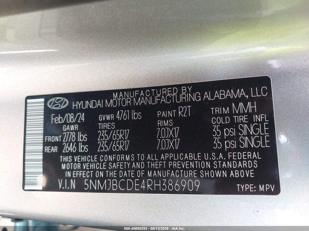 5NMJBCDE4RH386909 2024 HYUNDAI TUCSON photo no. 9