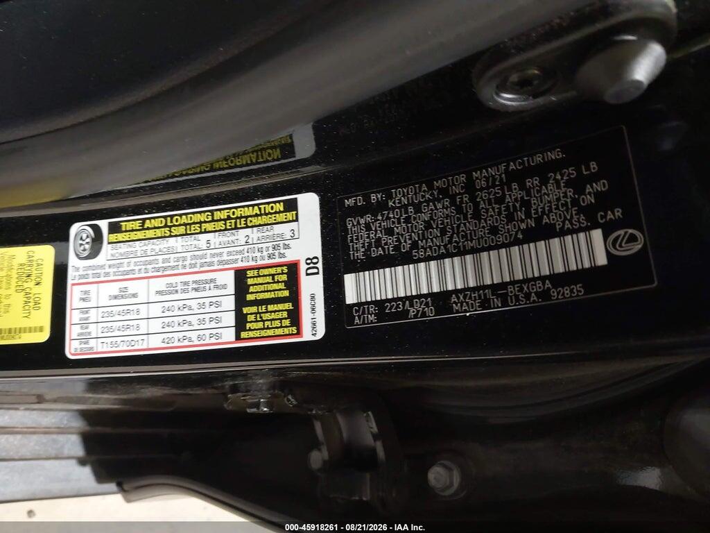58ADA1C11MU009074 2021 LEXUS ES 300H photo no. 9