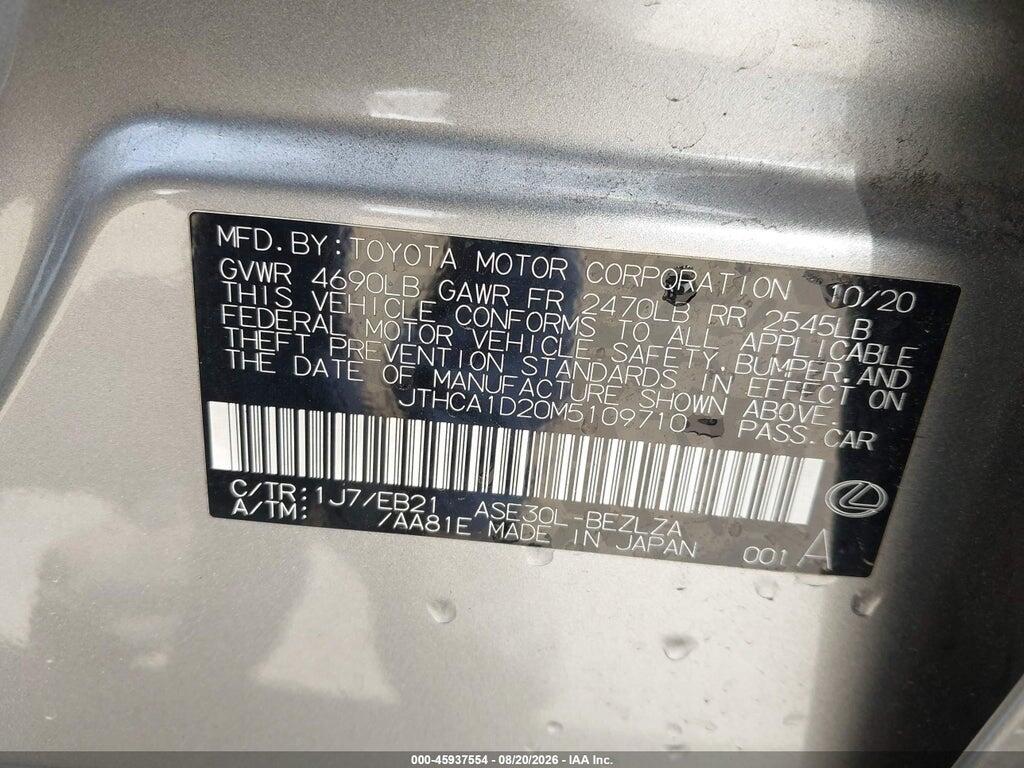 JTHCA1D20M5109710 2021 LEXUS IS 300 photo no. 9