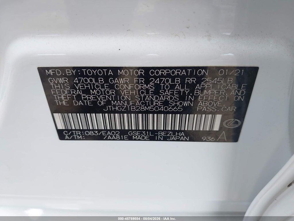 JTHGZ1B28M5040665 2021 LEXUS IS 350 photo no. 9