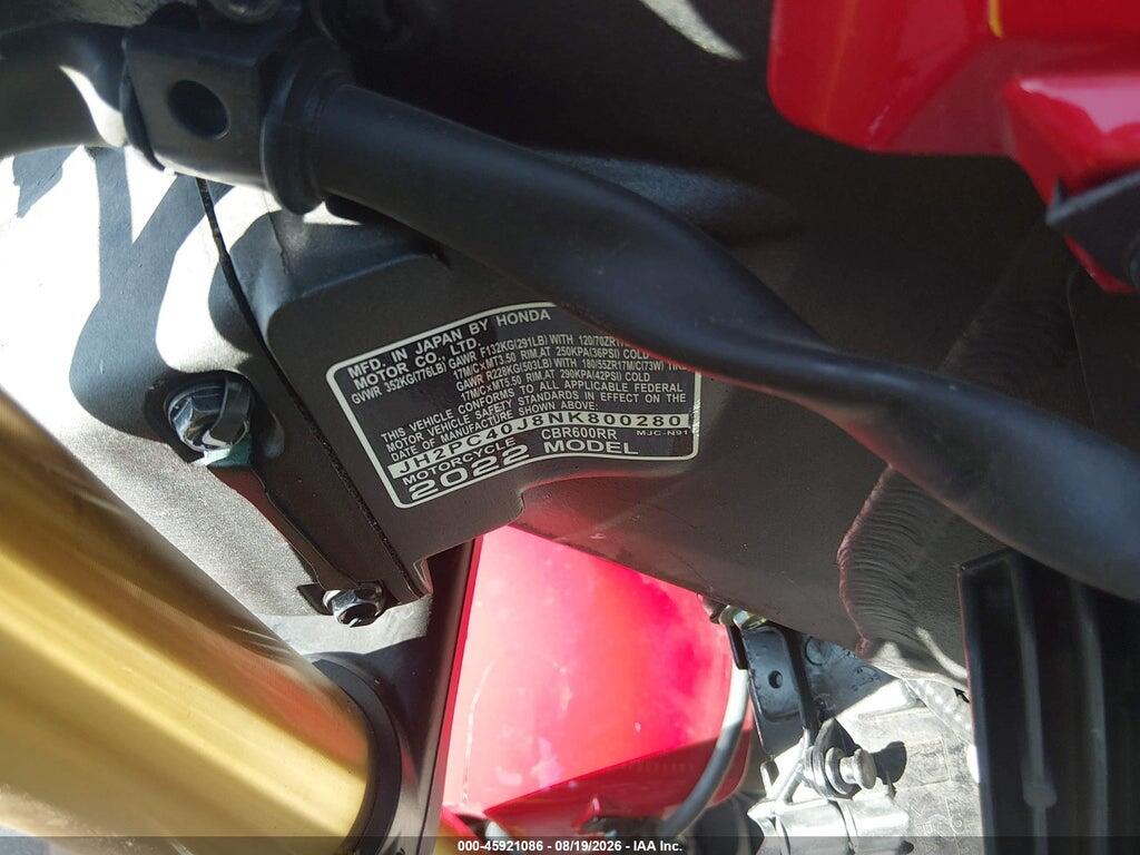 JH2PC40J8NK800280 2022 HONDA CBR600 photo no. 10