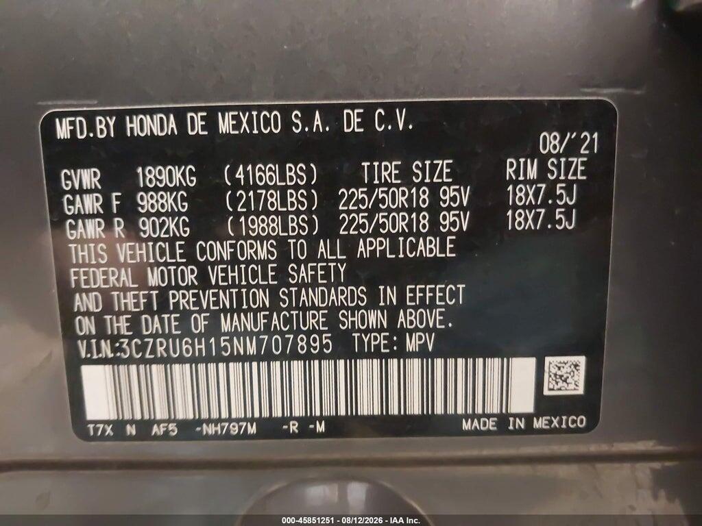 3CZRU6H15NM707895 2022 HONDA HR-V photo no. 9