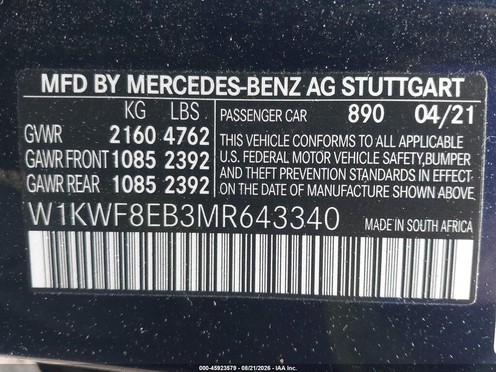 W1KWF8EB3MR643340 2021 MERCEDES-BENZ C 300 photo no. 9