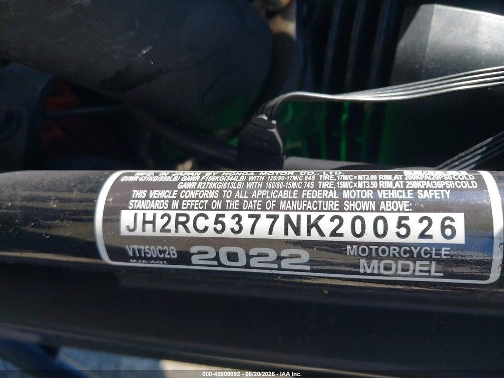 JH2RC5377NK200526 2022 HONDA VT750 photo no. 10