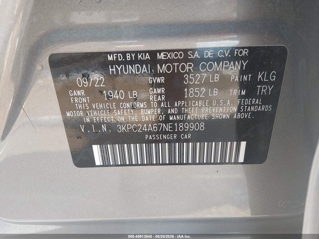 3KPC24A67NE189908 2022 HYUNDAI ACCENT photo no. 9