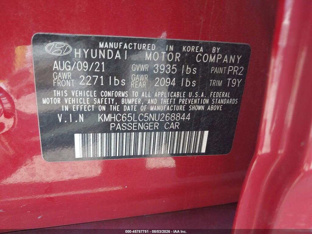 KMHC65LC5NU268844 2022 HYUNDAI IONIQ HYBRID photo no. 9