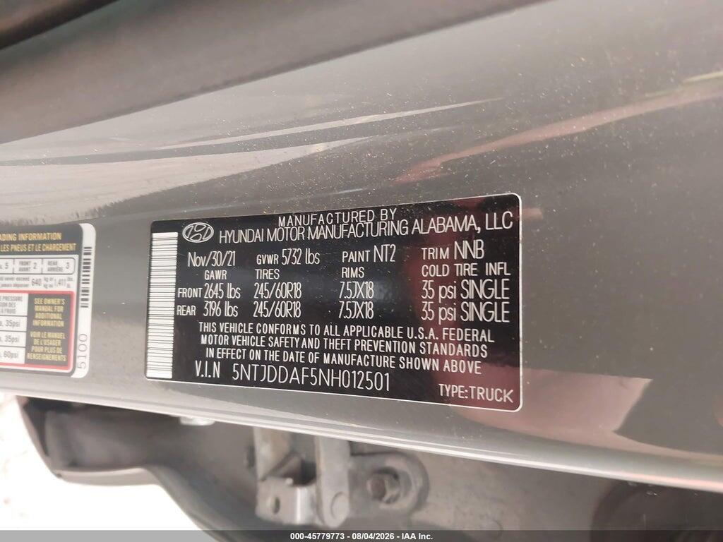 5NTJDDAF5NH012501 2022 HYUNDAI SANTA CRUZ photo no. 9