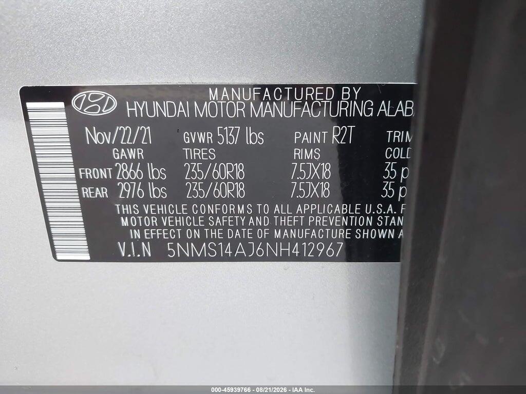5NMS14AJ6NH412967 2022 HYUNDAI SANTA FE photo no. 9