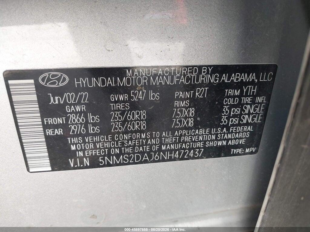 5NMS2DAJ6NH472437 2022 HYUNDAI SANTA FE photo no. 9