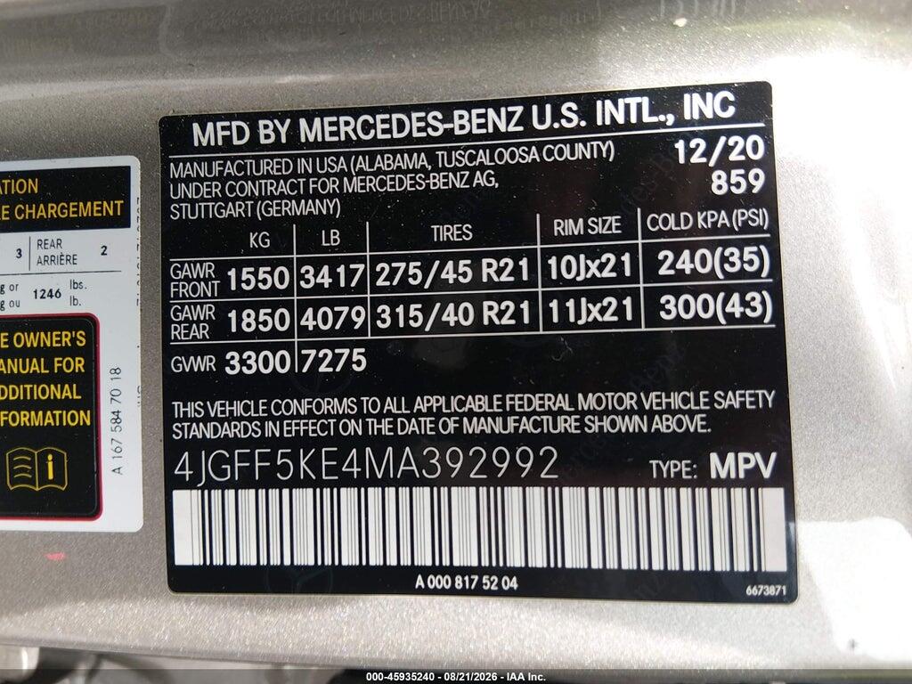 4JGFF5KE4MA392992 2021 MERCEDES-BENZ GLS 450 photo no. 9
