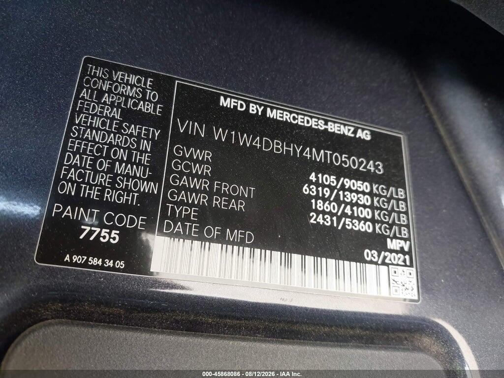 W1W4DBHY4MT050243 2021 MERCEDES-BENZ SPRINTER 2500 photo no. 9