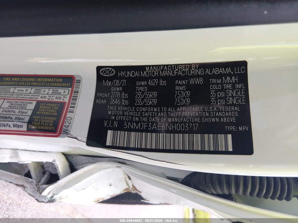 5NMJF3AE6NH003717 2022 HYUNDAI TUCSON photo no. 9