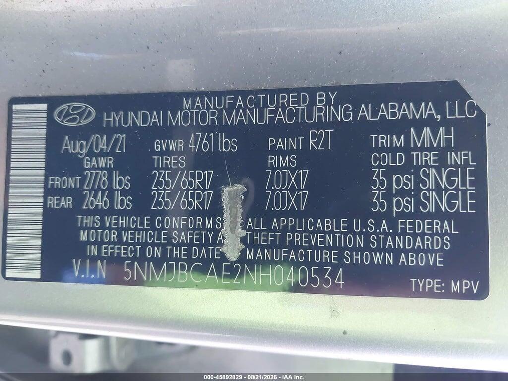 5NMJBCAE2NH040534 2022 HYUNDAI TUCSON photo no. 9