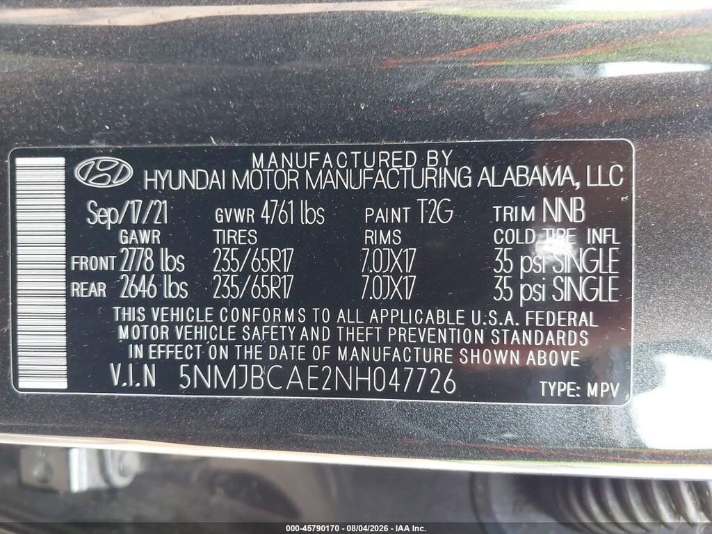 5NMJBCAE2NH047726 2022 HYUNDAI TUCSON photo no. 9