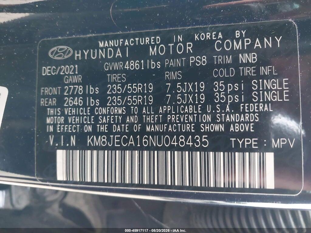 KM8JECA16NU048435 2022 HYUNDAI TUCSON HYBRID photo no. 9