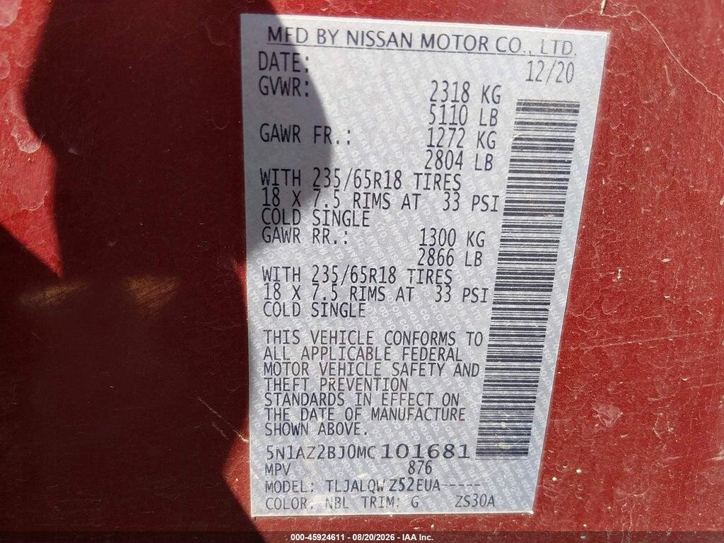 5N1AZ2BJ0MC101681 2021 NISSAN MURANO photo no. 9