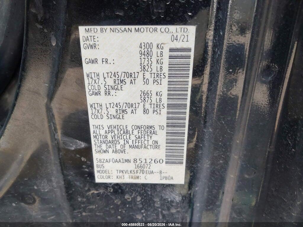 5BZAF0AA1MN851260 2021 NISSAN NV PASSENGER NV3500 HD photo no. 9