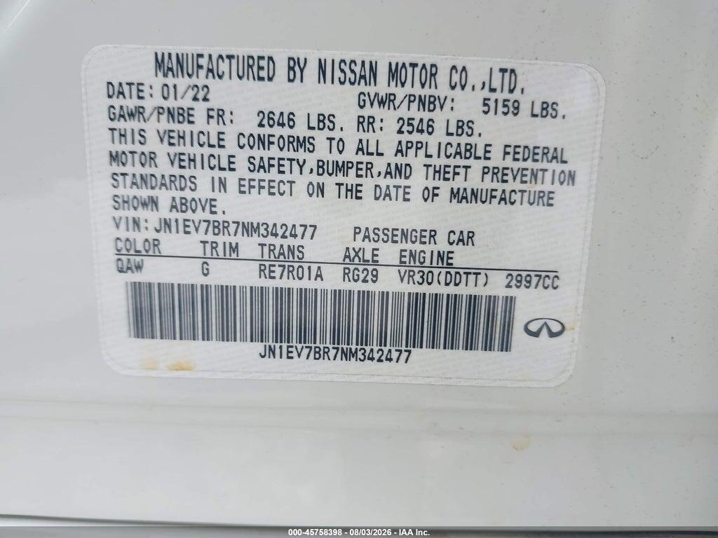 JN1EV7BR7NM342477 2022 INFINITI Q50 photo no. 9