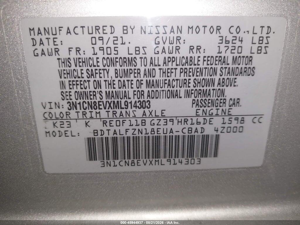 3N1CN8EVXML914303 2021 NISSAN VERSA photo no. 9
