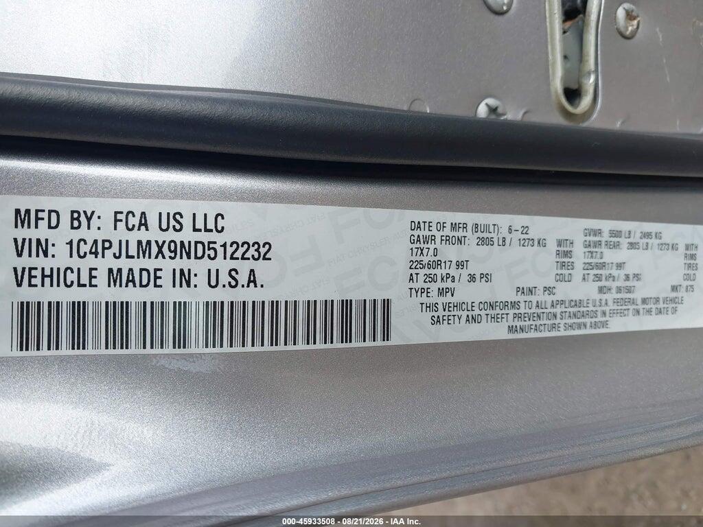 1C4PJLMX9ND512232 2022 JEEP CHEROKEE photo no. 9