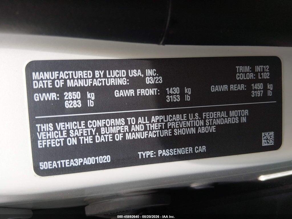50EA1TEA3PA001020 2023 LUCID AIR photo no. 9