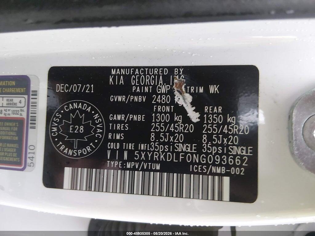 5XYRKDLF0NG093662 2022 KIA SORENTO photo no. 9