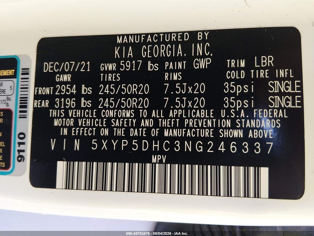 5XYP5DHC3NG246337 2022 KIA TELLURIDE photo no. 9