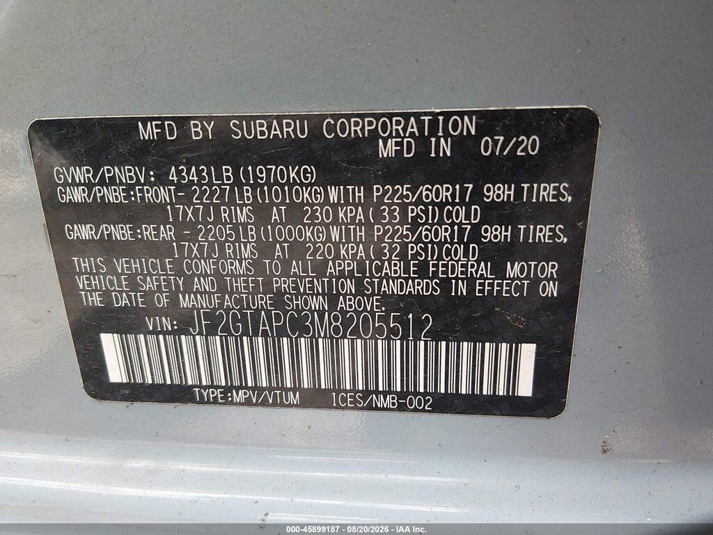 JF2GTAPC3M8205512 2021 SUBARU CROSSTREK photo no. 9