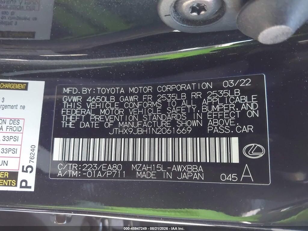 JTHX9JBH1N2061669 2022 LEXUS UX 250H photo no. 9