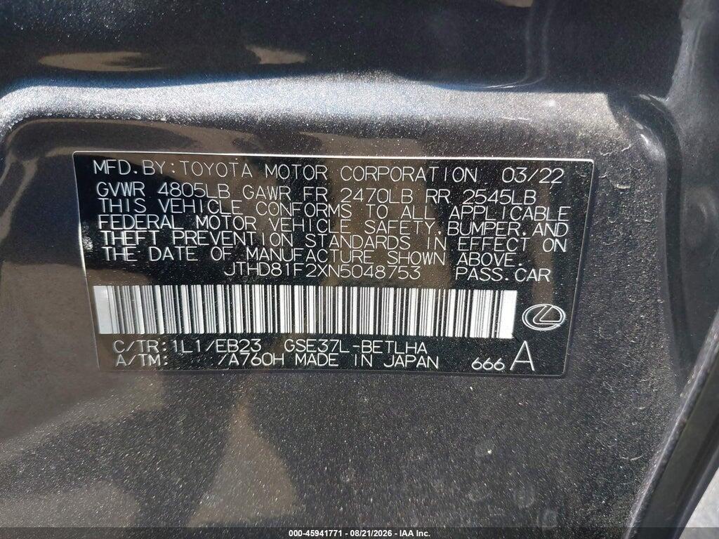 JTHD81F2XN5048753 2022 LEXUS IS 300 photo no. 9