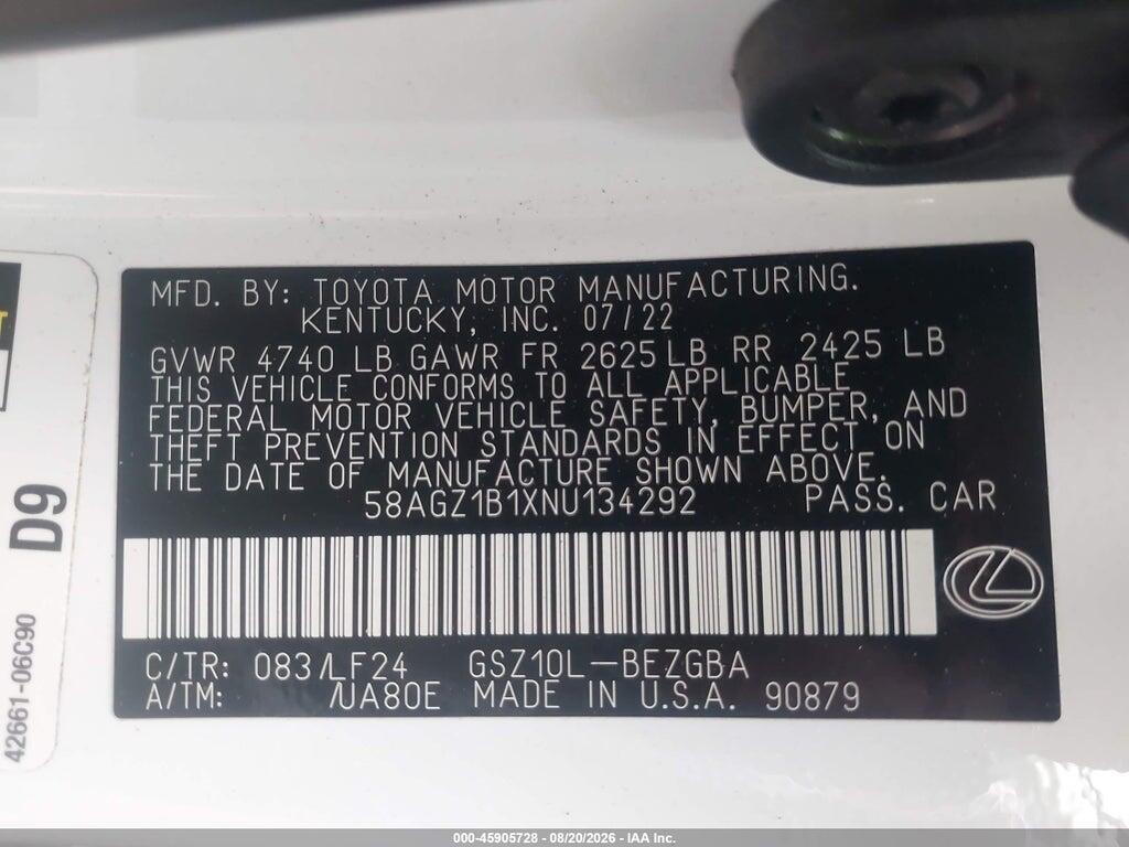 58AGZ1B1XNU134292 2022 LEXUS ES 350 photo no. 9