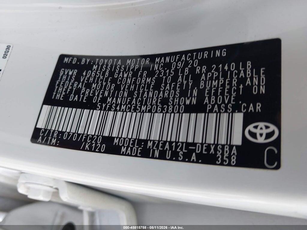 5YFS4MCE5MP063800 2021 TOYOTA COROLLA photo no. 9