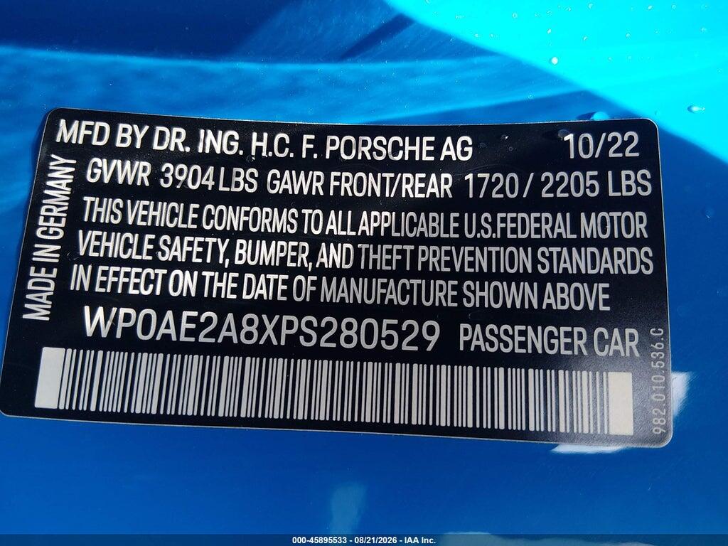 WP0AE2A8XPS280529 2023 PORSCHE 718 CAYMAN photo no. 9