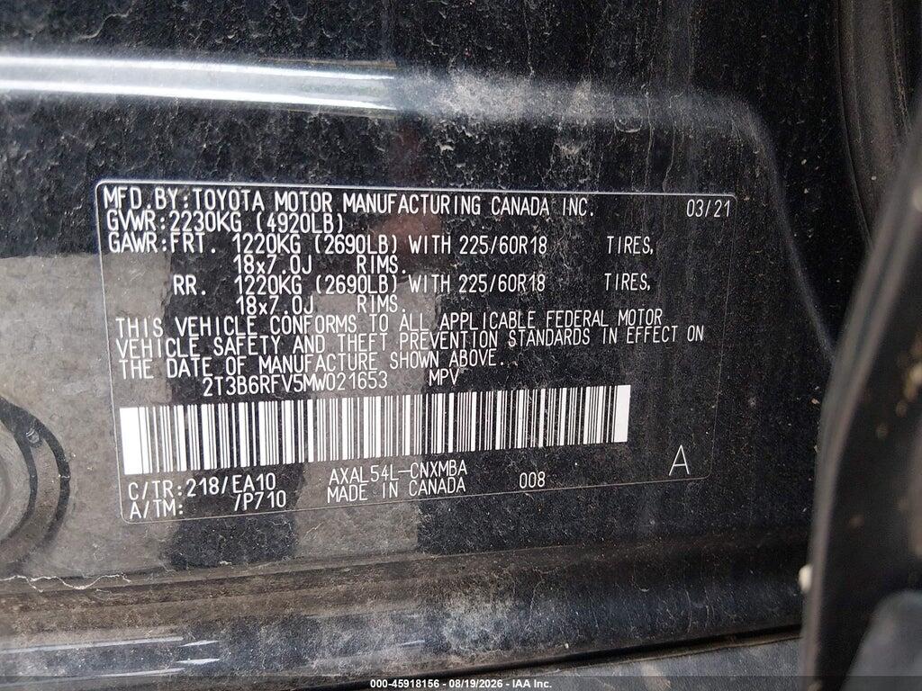 2T3B6RFV5MW021653 2021 TOYOTA RAV4 HYBRID photo no. 9