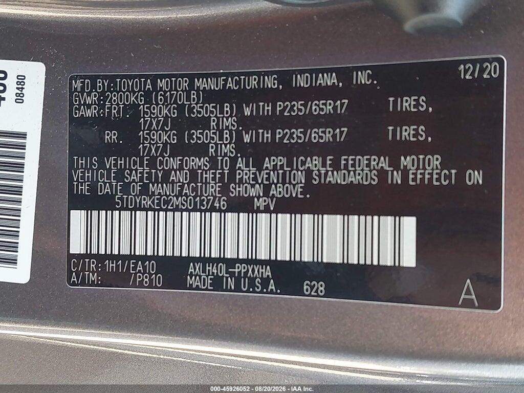 5TDYRKEC2MS013746 2021 TOYOTA SIENNA photo no. 9