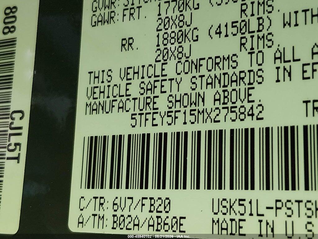 5TFEY5F15MX275842 2021 TOYOTA TUNDRA photo no. 9