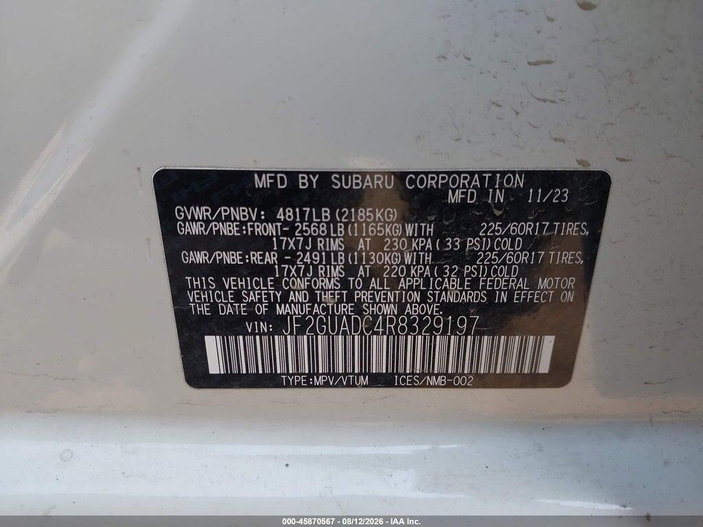 JF2GUADC4R8329197 2024 SUBARU CROSSTREK photo no. 9