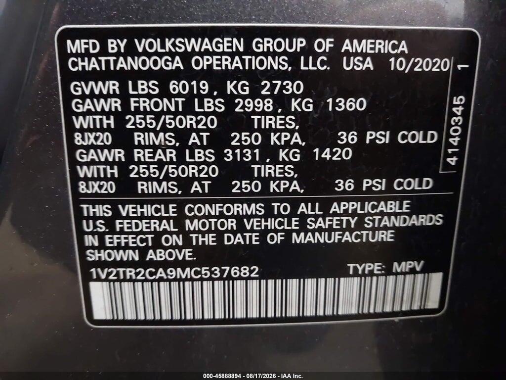 1V2TR2CA9MC537682 2021 VOLKSWAGEN ATLAS photo no. 9
