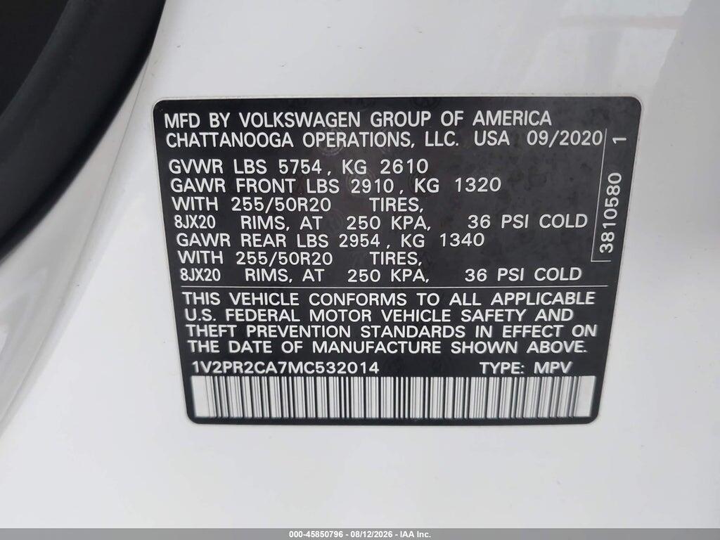 1V2PR2CA7MC532014 2021 VOLKSWAGEN ATLAS photo no. 9